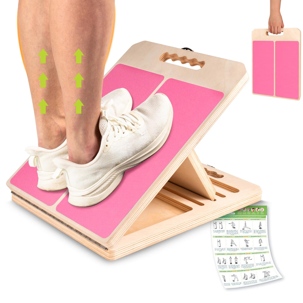 Slant Board for Calf Stretching, Adjustable Portable Wooden Incline Board for Calf Stretcher with Training Poster, 300 Lbs Weight Capacity Calf Stretch Wedge for Leg, Knees, Heel, Ankle & Stretching