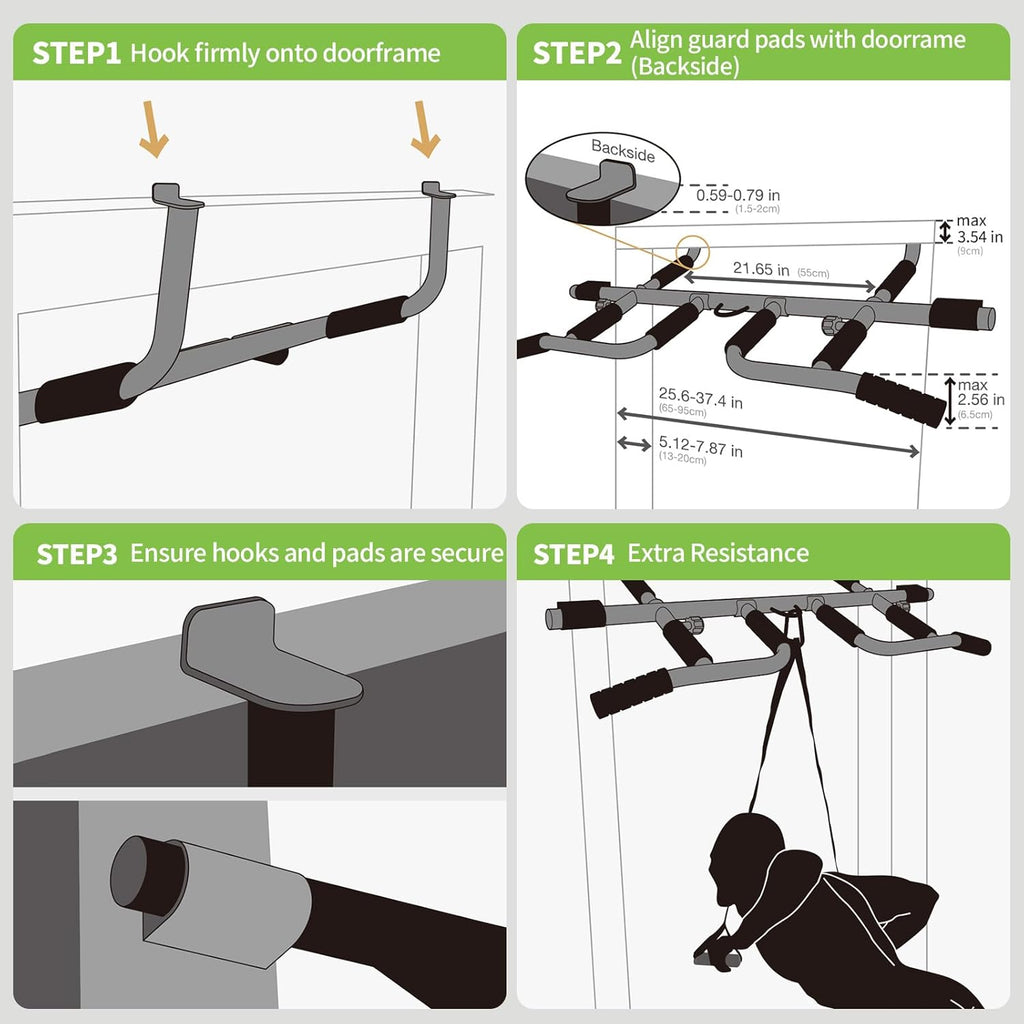 New Upgrade Pull Up Bar for Doorway with Ergonomic Grip - Upto 440 Lbs Capacity, No Screwing or Slipping - USA Original Patent, Designed, Shipped, Warranty
