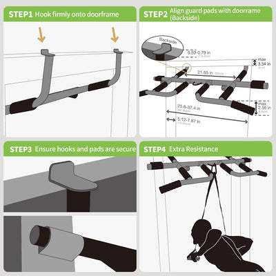 New Upgrade Pull Up Bar for Doorway with Ergonomic Grip - Upto 440 Lbs Capacity, No Screwing or Slipping - USA Original Patent, Designed, Shipped, Warranty