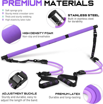 Pilates Bar Kit with Resistance Bands, Multifunctional Pilates Bar for Women & Men with Heavy-Duty Metal Adjustment Buckle, Pilates Home Equipment for Full BodyWorkouts
