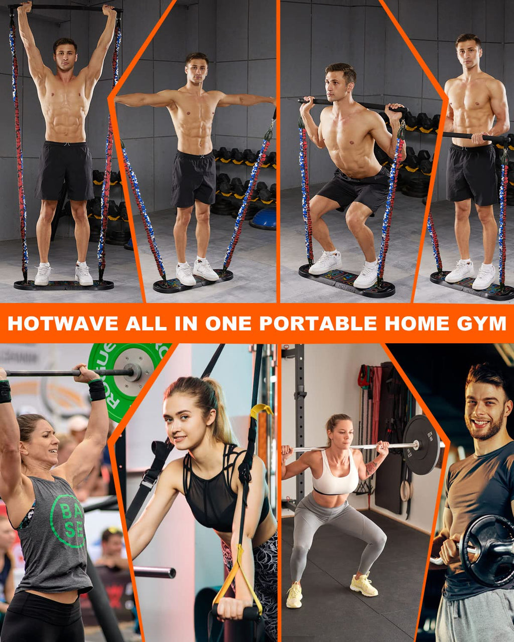 HOTWAVE Portable Exercise Equipment with 16 Gym Accessories,20 in 1 Push Up Board Fitness,Resistance Bands with Ab Roller Wheel,at Home Workout for Men
