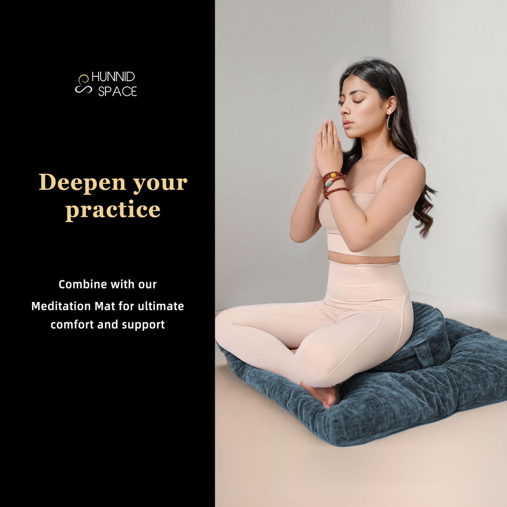 Meditation Zafu Cushion Set with Buckwheat Hulls & Memory Foam - Ergonomic Support for Yoga & Sitting - Removable Machine-Washable Luxury Velvet Cover - for Adults and Kids (Blue)