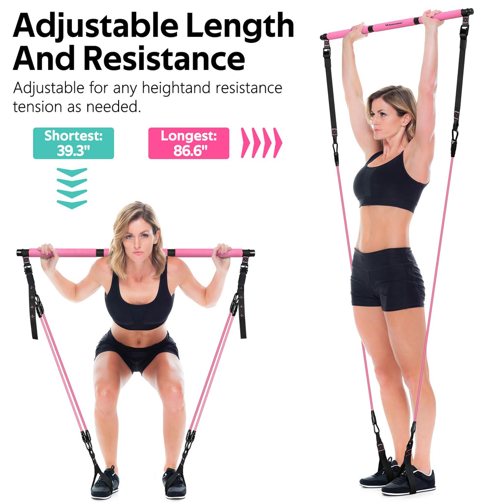 Pilates Bar Kit with Resistance Bands, Multifunctional Pilates Bar for Women & Men with Heavy-Duty Metal Adjustment Buckle, Pilates Home Equipment for Full BodyWorkouts