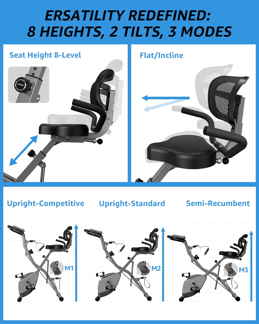 Foldable Exercise Bike Stationary Bikes for Home, 5 IN 1 Indoor Workout Bike, Cycling Bike with 16-Level Quiet Magnetic Resistance, 6.6 LBS Flywheel and 300LBS Capacity, 2025 Designed 817 X-bike