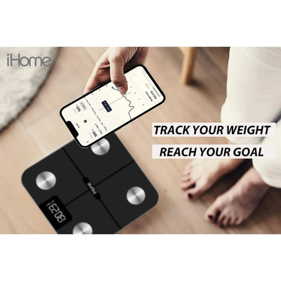 iHome Digital Bluetooth Smart Scale for Body Weight, Weight Scale, Including BMI, Body Fat, Muscle Mass, Batteries Included (Black Smart Bluetooth)