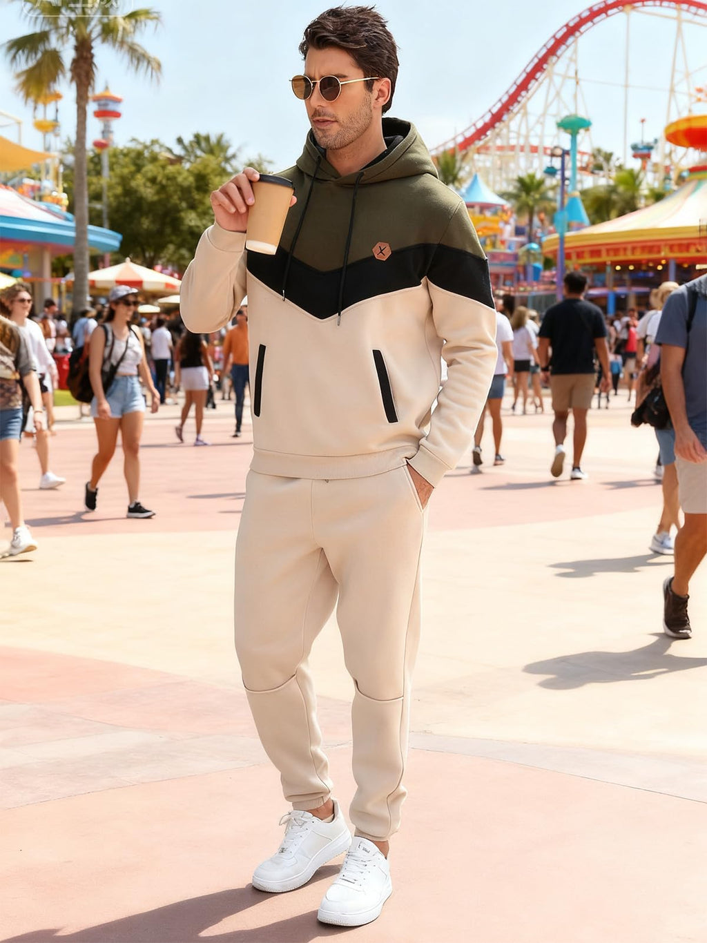 Mens Hoodie Tracksuit Set 2 Pieces Athletic Fleece Hooded Sweatsuit Casual Outfit Sweatshirt and Joggers Set