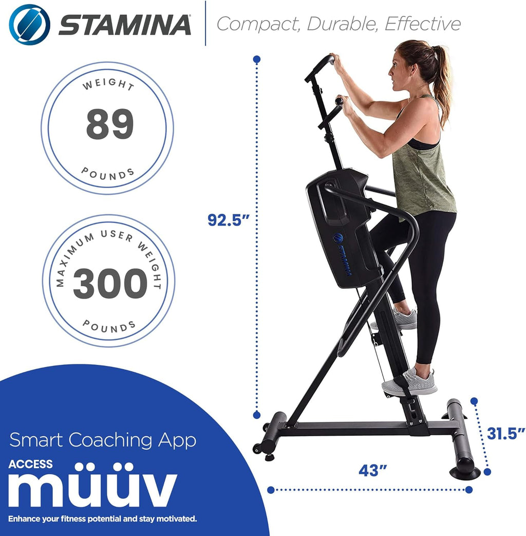 Stamina Products Cardio Climber Home Workout Fitness Exercise Machine with Smart Coaching, LCD Monitor, And Wheels for Easy Storage