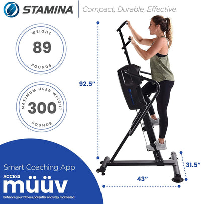 Stamina Products Cardio Climber Home Workout Fitness Exercise Machine with Smart Coaching, LCD Monitor, And Wheels for Easy Storage