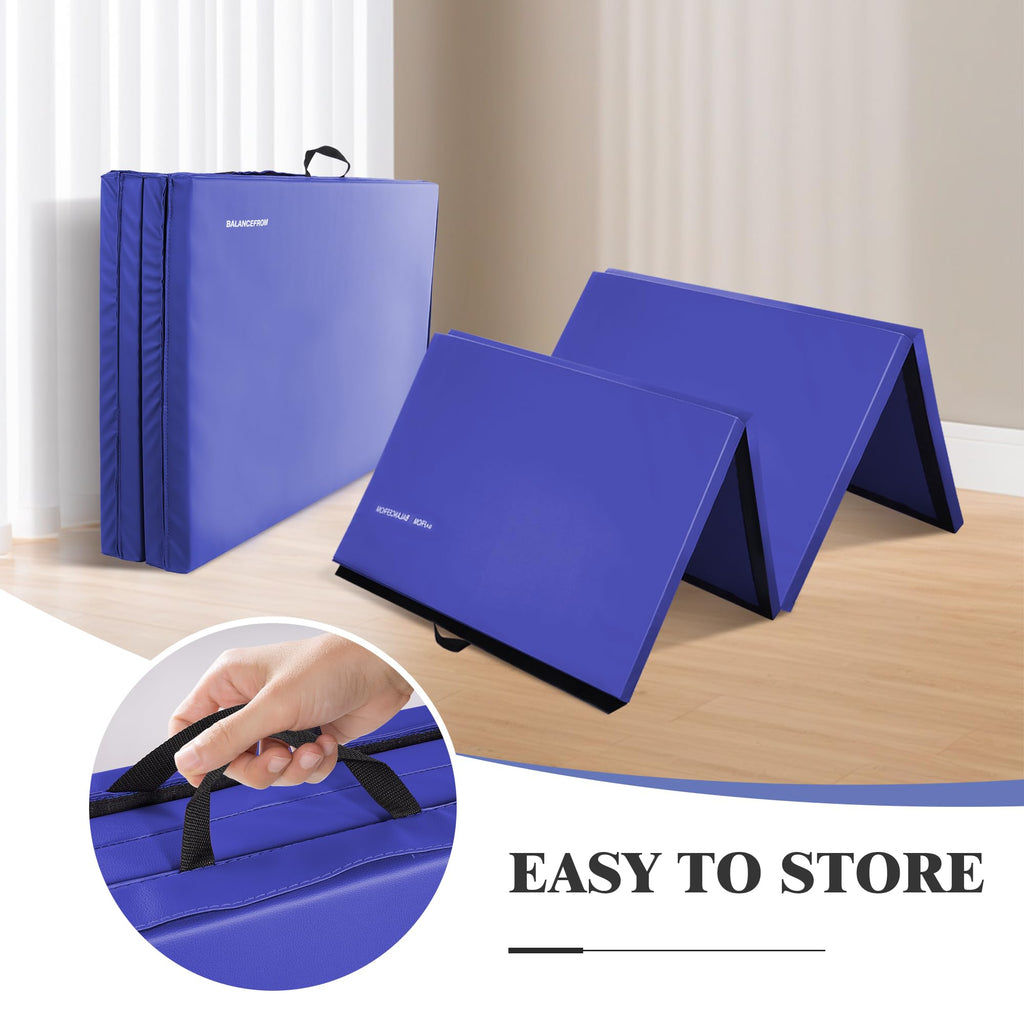 Fitvids Folding Exercise Gymnastics Mat, 4'x8'x2" Gym Workout Mat with Carrying Handles 4-Fold High-Density Anti-Tear Portable Fitness Aerobics Mat for Home Gym Yoga Pilates Tumbling MMA Core Training
