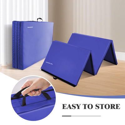 Fitvids Folding Exercise Gymnastics Mat, 4'x8'x2" Gym Workout Mat with Carrying Handles 4-Fold High-Density Anti-Tear Portable Fitness Aerobics Mat for Home Gym Yoga Pilates Tumbling MMA Core Training