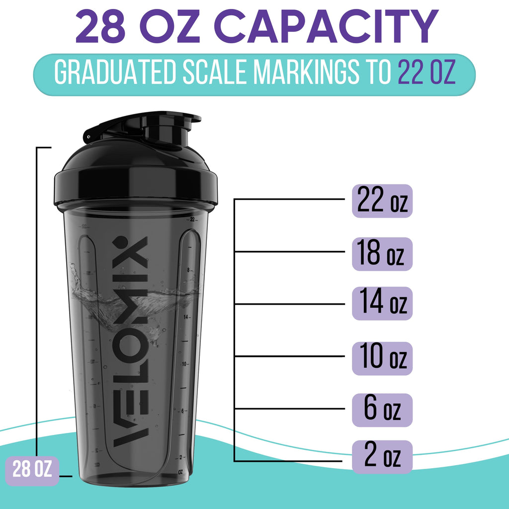 VELOMIX -4 PACK- 28 oz Protein Shaker Bottle for Protein Mixes - 4x Wire Whisk | Leak Proof Shaker Cups for Protein Shakes | Protein Shaker Bottle Pack | Protein Shake Cup (Brown)