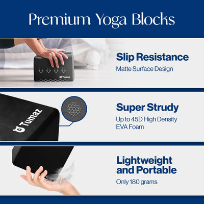 Tumaz Non-Slip Yoga Blocks 2-Pack - High Density/Lightweight EVA Foam & Natural Cork for Stability, Premium Set with E-Book Included