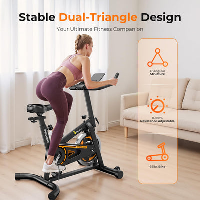 OWLSKY Exercise Bike with APP, Magnetic Resistance Indoor Cycling Bike, 300 lbs Capacity Quiet Stationary Bike for Home Gym Cardio Workout, Adjustable Seat & Tablet Holder