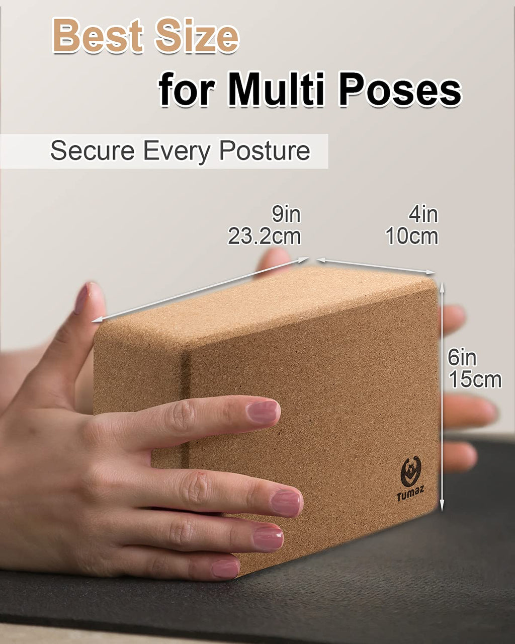Tumaz Non-Slip Yoga Blocks 2-Pack - High Density/Lightweight EVA Foam & Natural Cork for Stability, Premium Set with E-Book Included