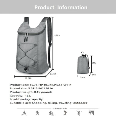 16L Lightweight Foldable Hiking-Backpack Small Packable-Daypack For Travel,Ultralight Water-Resistant Gym Bag Men Women Easy Carry-on (Royal Blue)