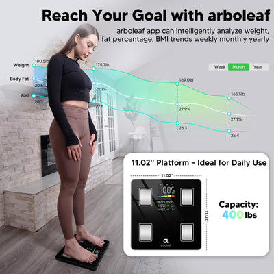 Arboleaf Smart Scale with BMI, Body Fat, Muscle Mass, 14 Composition Metrics, Large LED Display, Digital Bathroom Scale for Weight, Accurate Weighing Machine, App Sync, 500lbs, 11.8"