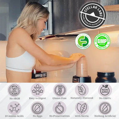 Stellar Labs Whey Protein Powder with BCAA's & Whey Isolate | Certified Low FODMAP, Non GMO, Gluten Free, Soy Free, Low Carb, Keto, with Stevia | All Natural Lean Post Workout Shakes | Salted Caramel