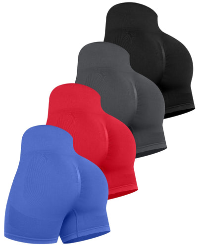 CHRLEISURE Women's 4 Packs Workout Gym Shorts, High Waisted Butt Lifting Scrunch Butt Seamless Booty Shorts