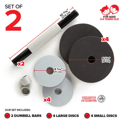 Modern Innovations Kids Weight Set (2 Pack) Toy Dumbbells, Baby Dumbbell Workout Weights, Fun Fitness and Exercise Equipment for Toddlers - Black & Gray…