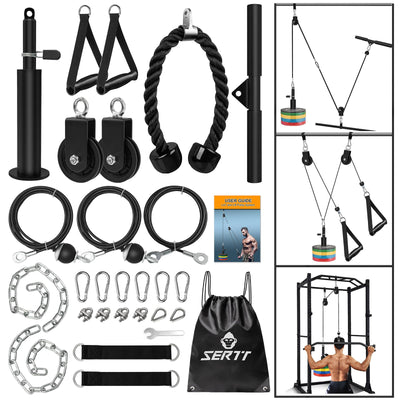 SERTT Weight Cable Pulley System Gym, Upgraded Cable Pulley Attachments for LAT Pull Down, Biceps Curl, Tricep, Arm Workouts - Home Gym Add On Equipment