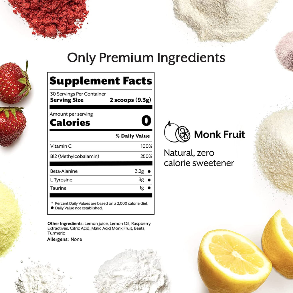 Promix Pre-Workout Powder, Strawberry Lemon – Boosts Focus, Energy & Endurance – With Caffeine, B12, Beta-Alanine & L-Tyrosine – Gluten & Dairy-Free, 10.05 oz