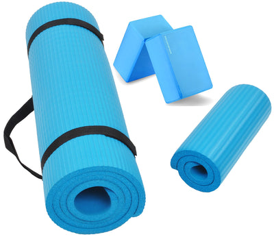 Fitvids All Purpose 1/2-Inch Extra Thick High Density Anti-Tear Exercise Yoga Mat and Knee Pad with Carrying Strap and Optional Yoga Blocks, Multiple