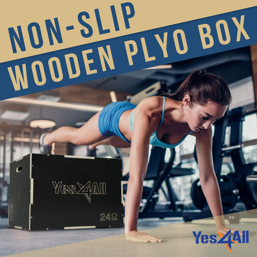 Yes4All 3 in 1 Non-Slip Wooden Plyo Box, Step Up Box for Workout, Plyometric Jump Box for Skipping, Jumping, Lunges, Squats, Dips