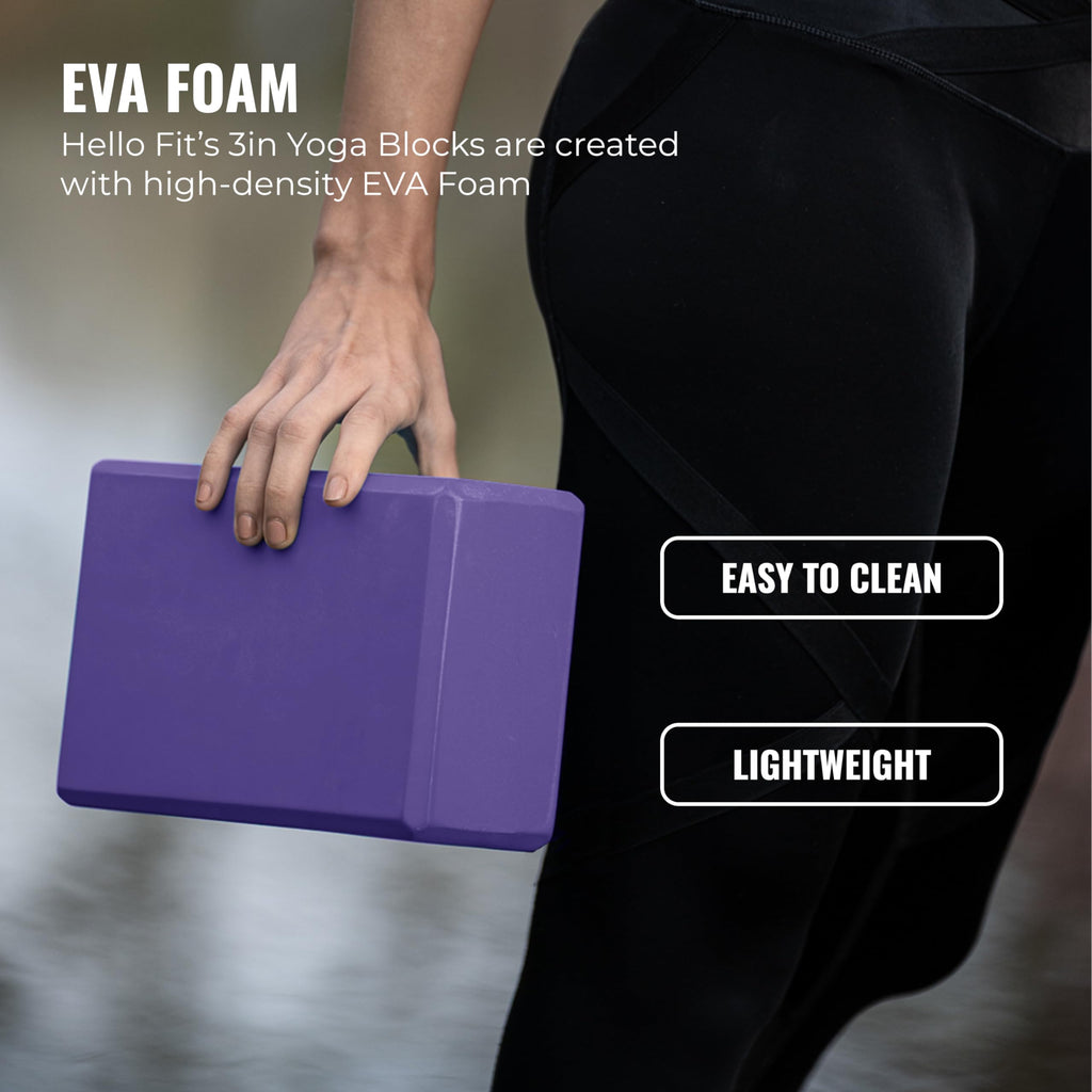 Hello Fit 3" Yoga Block, 10 Pack Bulk EVA Foam Yoga Blocks, Firm and Supportive Yoga Brick, Balance Foam for Stretching, Pilates, and Workout, 3" x 6" x 9"