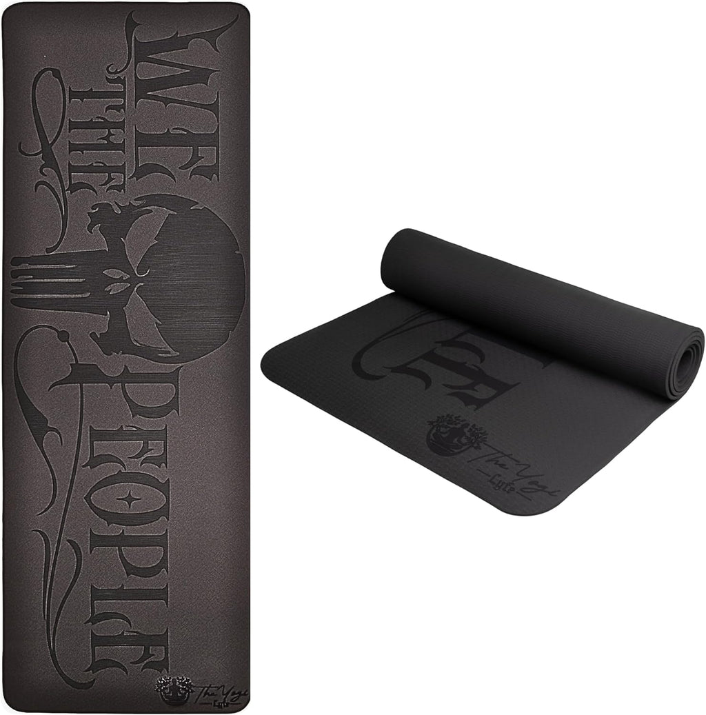 Hero Lyfe Yoga Mat – “We the People” Skull Engraving, Non-Slip Black TPE, 72" x 24" x 6mm, Patriotic Fitness Mat for Veterans and First Responders