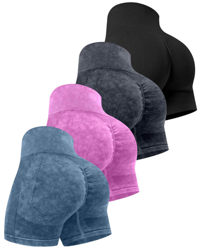 CHRLEISURE Women's 4 Packs Workout Gym Shorts, High Waisted Butt Lifting Scrunch Butt Seamless Booty Shorts