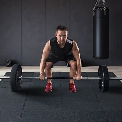 VEVOR 0.56Inch 48sq.ft 12 Tiles Gym Flooring for Home Gym, Rubber Top with High Density EVA Foam, 25 x 25In Gym Floor Exercise Equipment Mats, Interlocking Gym Mats, Puzzle Workout Mats, Black & Gray