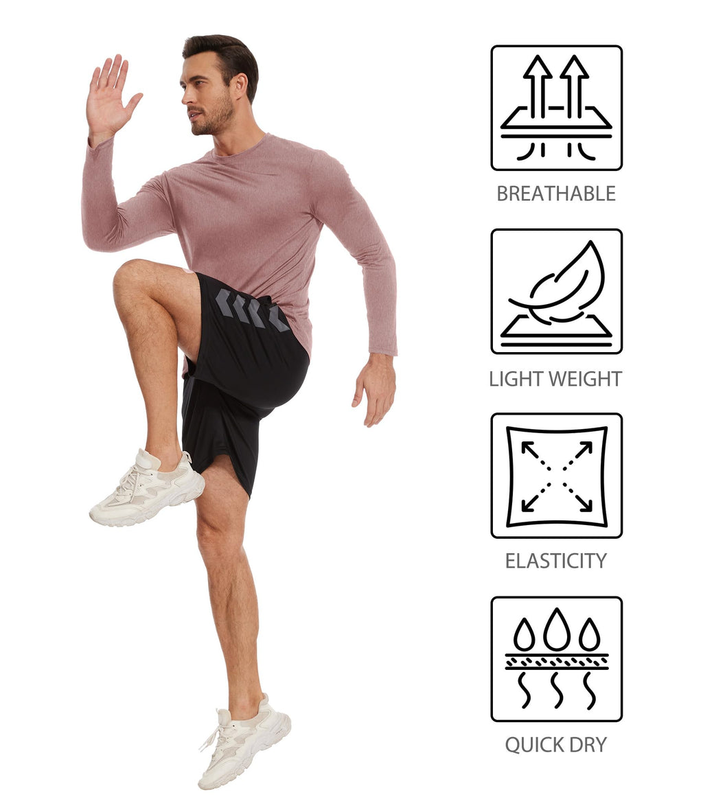 6 Pack Men Dry Fit Workout Long Sleeve Athletic Gym UPF 50+ SPF UV Sun Protection Quick Dry Lightweight Shirts