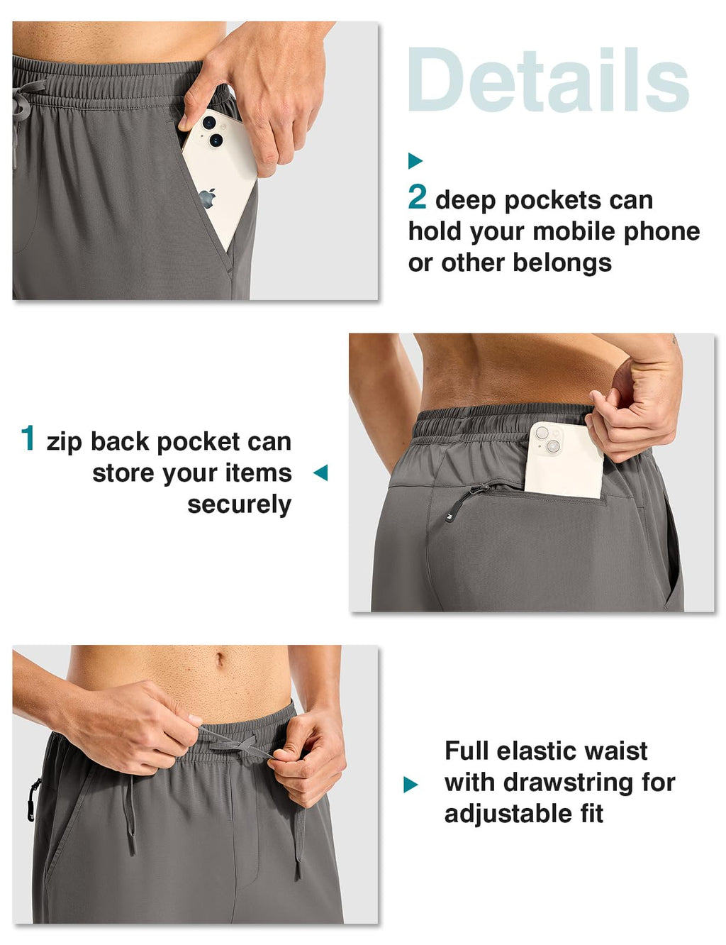 TBMPOY Mens Hiking Pants Lightweight Quick Dry 3 Pockets Travel Fishing Water-Resistant Athletic Workout Sweatpants