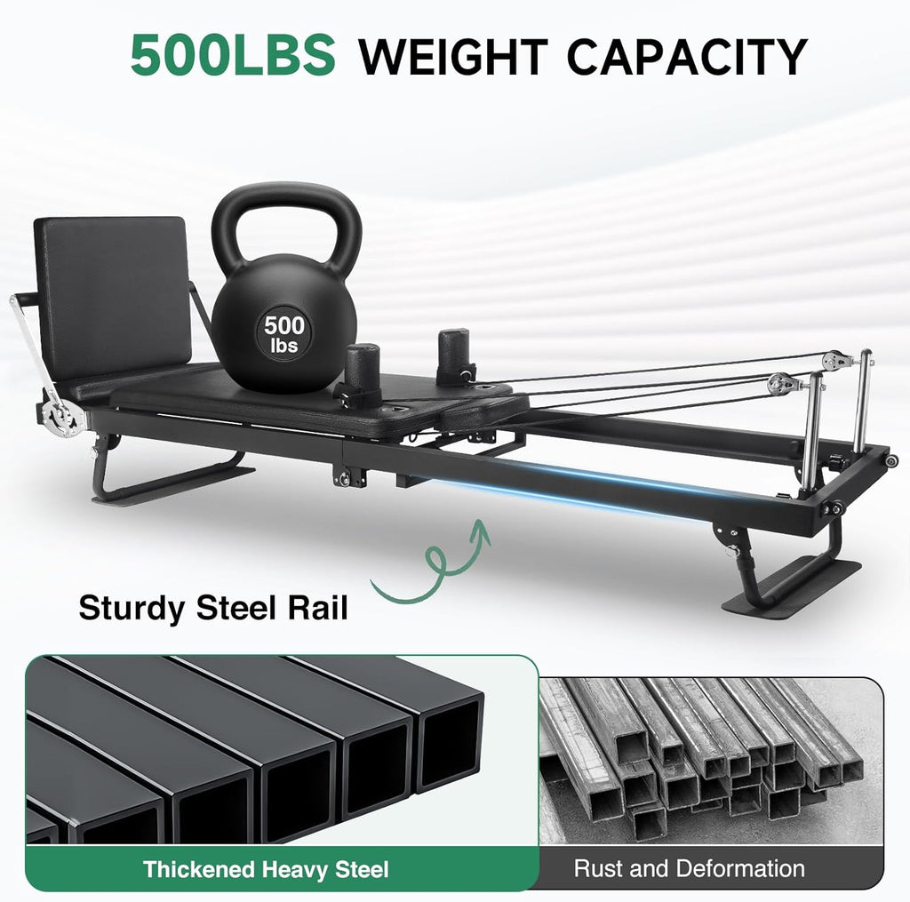 92" 2ND Gen Extended Pilates Reformer, Foldable Pilates Machine with Pilates Ring Circle & Headrest, Jumpboard, Dual Resistance Springs, Pilates Equipment for Home Workout, up to 500 lbs