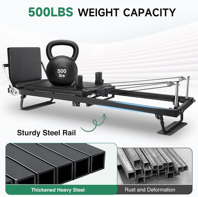 92" 2ND Gen Extended Pilates Reformer, Foldable Pilates Machine with Pilates Ring Circle & Headrest, Jumpboard, Dual Resistance Springs, Pilates Equipment for Home Workout, up to 500 lbs