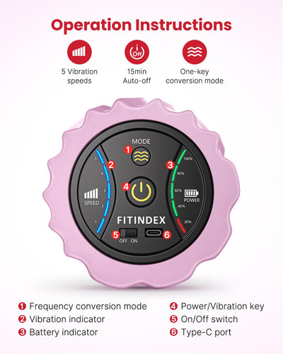 FITINDEX Vibrating Foam Roller for Back Pain, 5-Speed Muscle Massage, FSA HSA Eligible, Exercise, Muscles Deep Tissue, Physical Therapy, Pilates, Yoga, Neck, Leg, Rechargeable, Travel Portable Gray