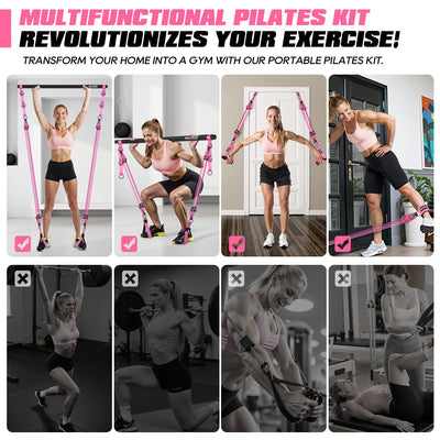 Pilates Bar Kit with Resistance Bands, Heavy Duty Pilates Equipment for Men, Strength Training Bar for Legs, Hip, Back, Arm, Abs, Chest, Shoulders, Portable Home Gym Full Body Workout Equipment