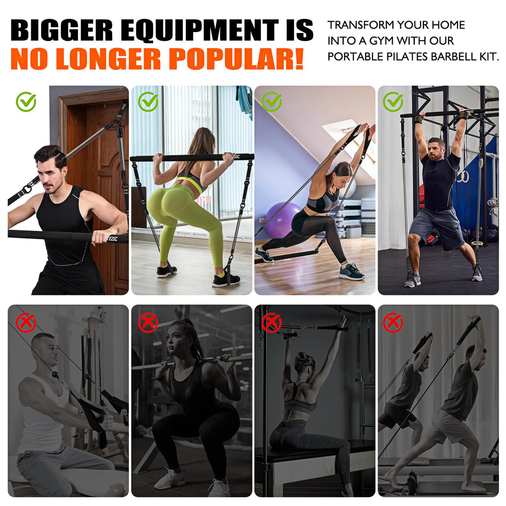 Pilates Bar Kit with Resistance Bands, Pilates Equipment, Multifunctional Pilates Bar for Women & Men, Pilates kit for Hip, Back, Arm, Full-Body Workouts, Home Gym Strength Training Equipment