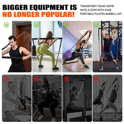 Pilates Bar Kit with Resistance Bands, Pilates Equipment, Multifunctional Pilates Bar for Women & Men, Pilates kit for Hip, Back, Arm, Full-Body Workouts, Home Gym Strength Training Equipment
