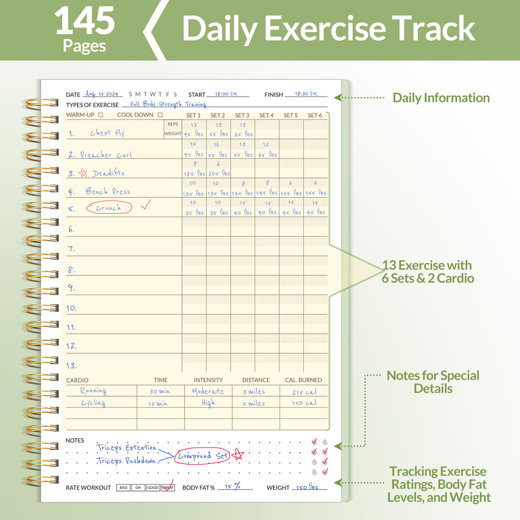 Fitness Journal Workout Planner for Women & Men, A5 (6.4" x 8.3") Workout Journal Log Book Planner Gift for Track Gym Essentials, Home Workouts, Track Progress, Achieve Wellness Goals, Pink