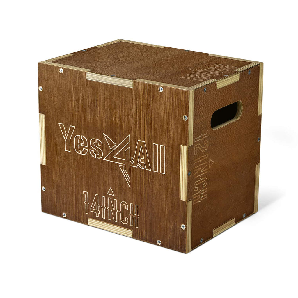 Yes4All Plyo Box, 3-in-1 Wooden Box Jumps for Home Gym, 450 lbs Boxes Step Up with Smooth Edges & Wide Built-in Handles for Jumping, Strength Training, Lunges, Squats, Dips