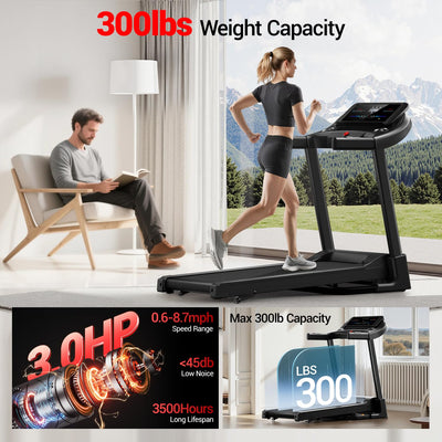 12% Incline Treadmill with Handle, 3-in-1 Portable Treadmills for Home and Office, Foldable Treadmills with 300 Lbs Weight Capacity, 3.0HP Quiet Walking Pad Treadmill, Three Touch Screen
