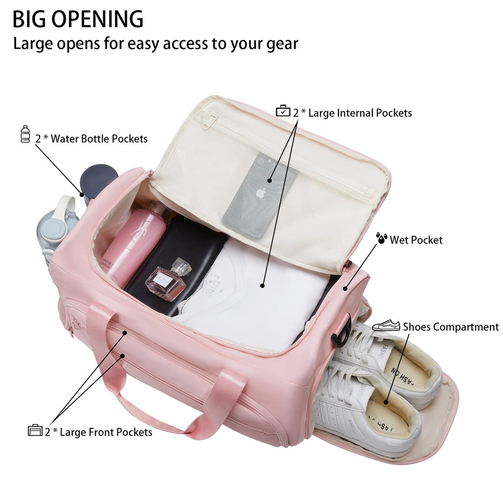 Gym Bag for Men Women, Small Fitness Workout Sports Bag with Wet Pocket & Shoes Compartment, Water Resistant Overnight Weekender Duffel Bag