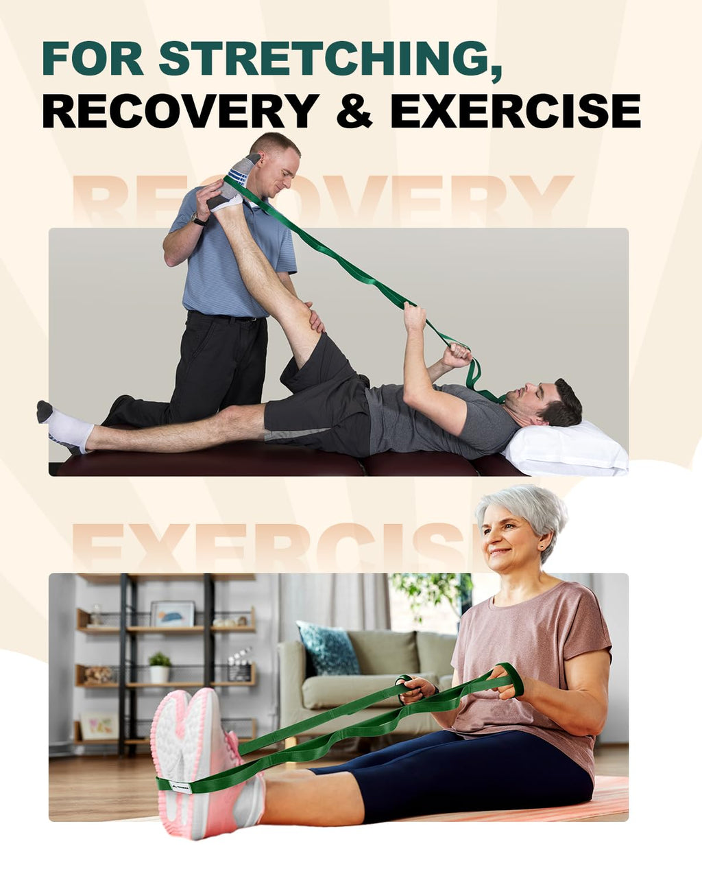 Trideer Stretching Strap Yoga Strap Physical Therapy for Home Workout, Exercise, Pilates and Gymnastics, 10 Loops Non-Elastic Stretch Bands with Aesthetic Packaging for Women & Men