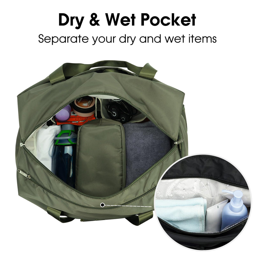Ceneda 20" Gym Bag for Women with Wet Pocket & Shoe Compartment, Lightweight Duffel Waterproof Carry On Duffle for Travel, Yoga, Overnight (Green)