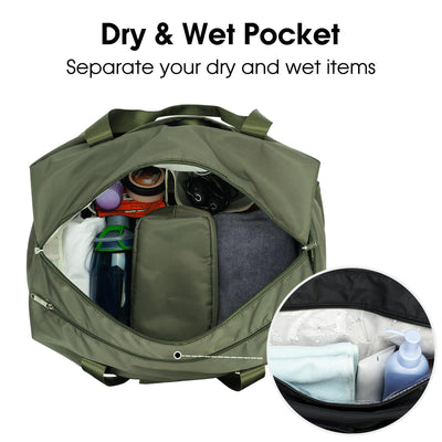Ceneda 20" Gym Bag for Women with Wet Pocket & Shoe Compartment, Lightweight Duffel Waterproof Carry On Duffle for Travel, Yoga, Overnight (Green)