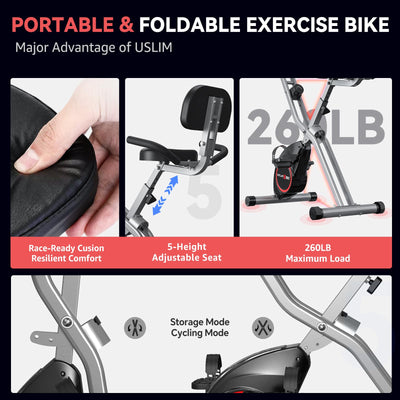 Foldable Exercise Bike Stationary Bikes for Home, 5 IN 1 Indoor Workout Bike, Cycling Bike with 16-Level Quiet Magnetic Resistance, 6.6 LBS Flywheel and 300LBS Capacity, 2025 Designed 817 X-bike