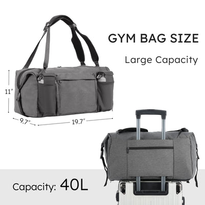 Gym Bag for Men with 2 Upgraded Bottle Holders Convertible Duffle Bag and Gym Backpack Waterproof Sports Bags with Shoes Compartment and Wet Pocket - Black