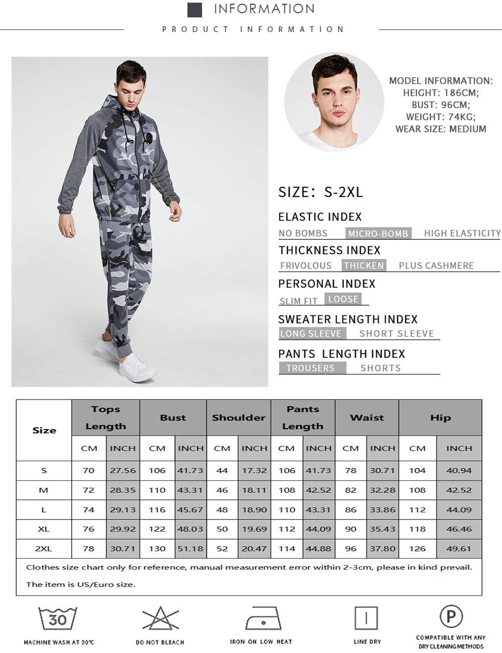 DUOFIER Men's Hooded Athletic Tracksuit Casual Full Zip Jogging Sweatsuits