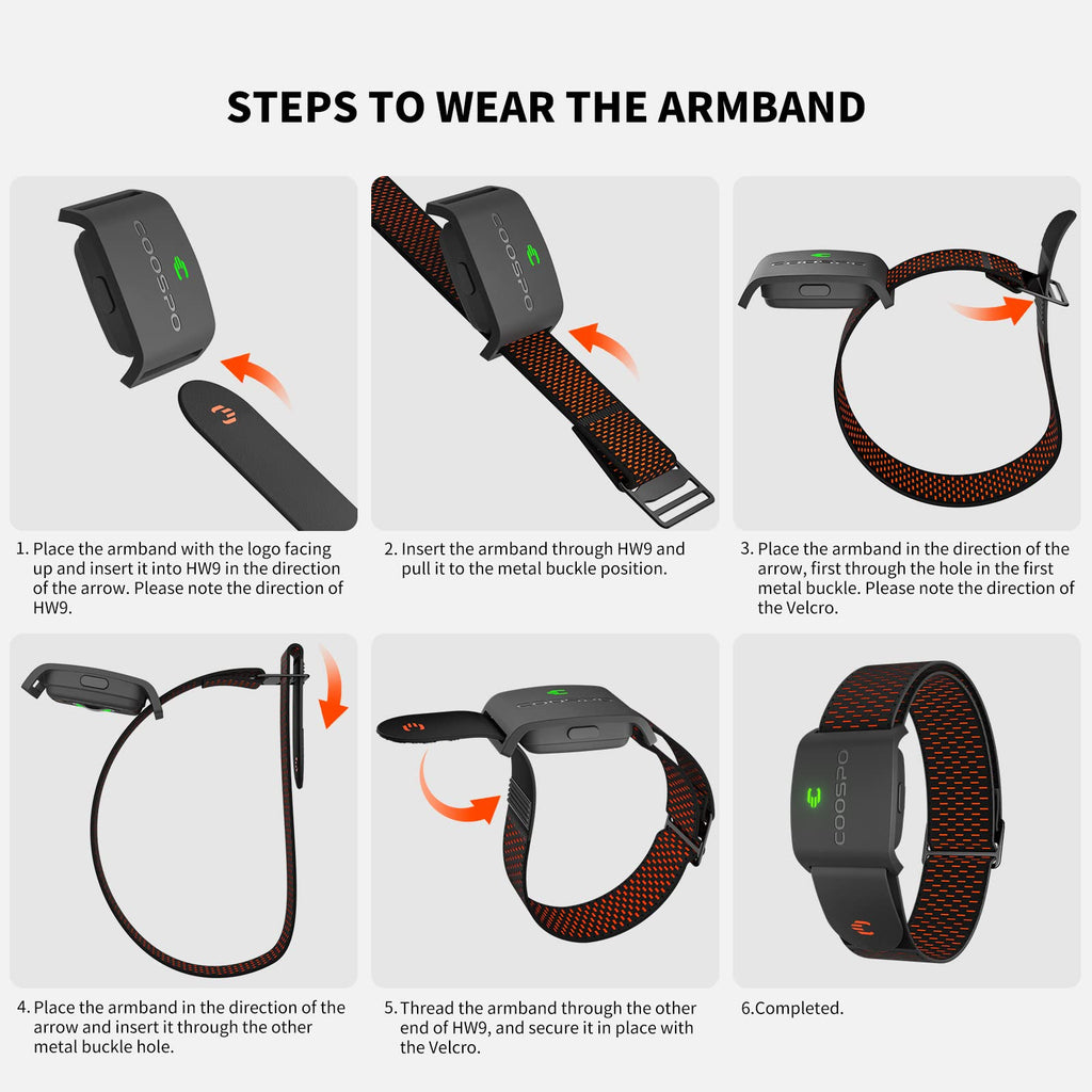 COOSPO HW9 Bluetooth 5.0 ANT+ Heart Rate Monitor Armband with HR Zones/Calories Burned, Optical HRM Sensor for Fitness Training/Cycling/Running,Compatible with Peloton,DDP Yoga,Wahoo